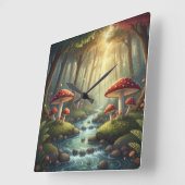 Whimsical Mushrooms and brook Vierkante Klok (Hoek)