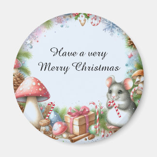 Whimsical Mushrooms and Mouse Christmas Wishes Magneet
