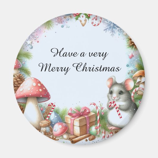 Whimsical Mushrooms and Mouse Christmas Wishes Magneet (Voorkant)