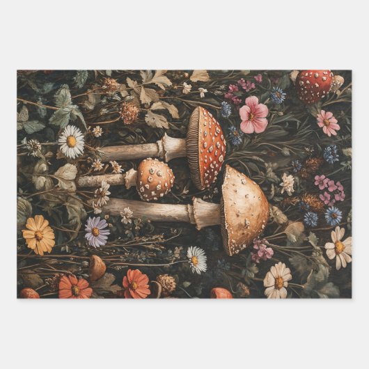 Whimsical Mushrooms en Wildflowers Decoupage Inpakpapier Vel (Voorkant 3)