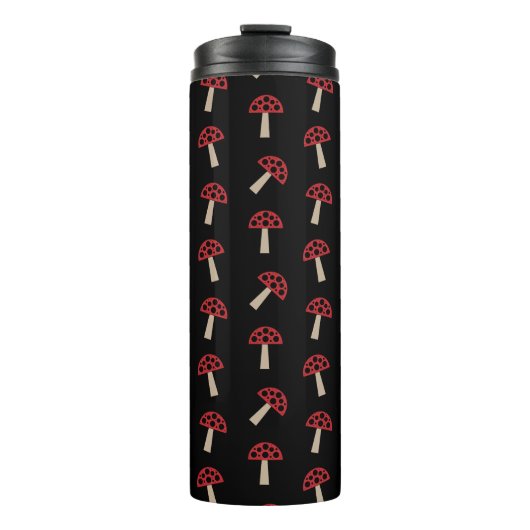 Whimsical Mushrooms Red And Black Pattern Thermosbeker (Voorkant)