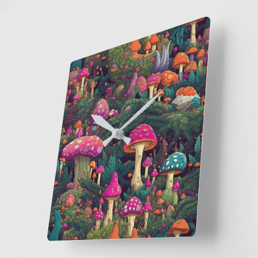 Whimsical Mushrooms Wandklok Vierkante Klok (Hoek)
