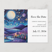 Whimsical Nacht Grote Maan Landschap Bruiloft Aankondigingskaart (Voorkant)