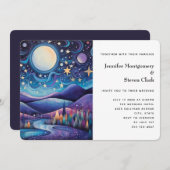 Whimsical Nacht Grote Maan Landschap Bruiloft Kaart (Voorkant / Achterkant)