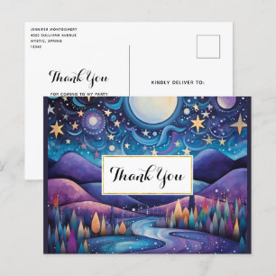 Whimsical nacht grote maan landschap dank u briefkaart