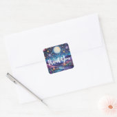Whimsical nacht grote maan landschap dank u vierkante sticker (Envelop)