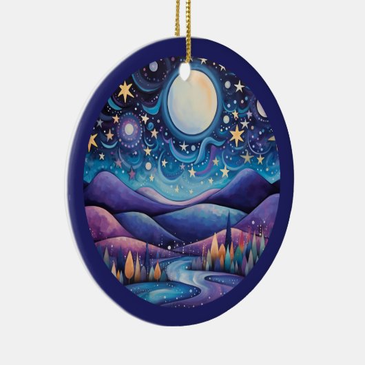 Whimsical nacht grote maan landschap keramisch ornament (Rechts)