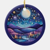 Whimsical nacht grote maan landschap keramisch ornament (Achterkant)