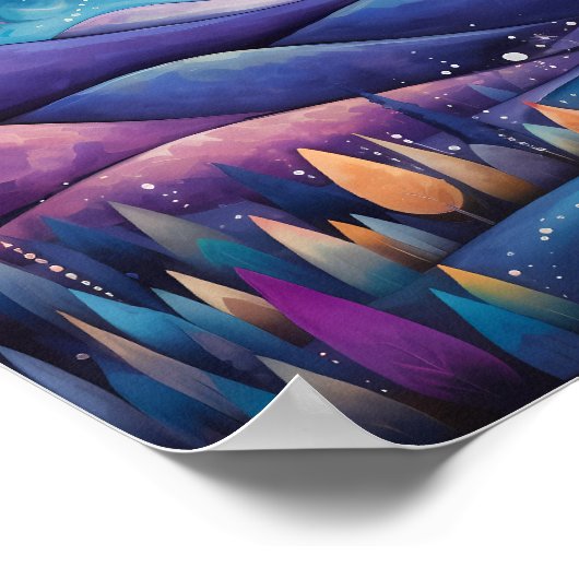 Whimsical nacht grote maan landschap poster (Hoek)