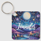 Whimsical nacht grote maan landschap sleutelhanger (Voorkant)