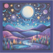 Whimsical nacht grote maan landschap sticker (Voorkant)