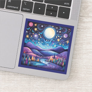 Whimsical nacht grote maan landschap sticker