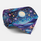 Whimsical nacht grote maan landschap stropdas (Opgerold)