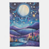 Whimsical nacht grote maan landschap theedoek (Verticaal)