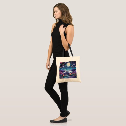 Whimsical nacht grote maan landschap tote bag (Voorkant (model))