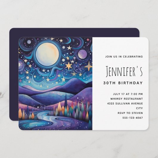 Whimsical Nacht Grote Maan Landschap Verjaardag Kaart (Voorkant / Achterkant)