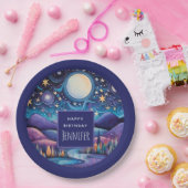 Whimsical Nacht Grote Maan Landschap Verjaardag Papieren Bordje (Feest)
