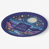 Whimsical Nacht Grote Maan Landschap Verjaardag Papieren Bordje (Gekanteld)