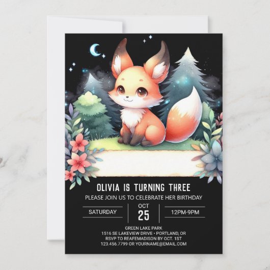 Whimsical Natuur Fox Verjaardag digitaal Kaart (Voorkant)