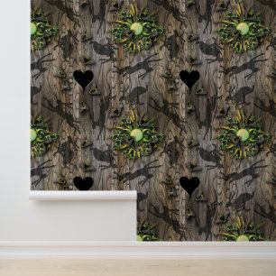 Whimsical Natuurlijke Houten Hart en Bijenillustra Behang