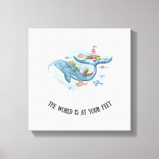 Whimsical Nautical Blue Whale Stretch Canvas Print (Voorkant)