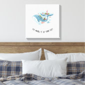 Whimsical Nautical Blue Whale Stretch Canvas Print (Insitu (Slaapkamer))
