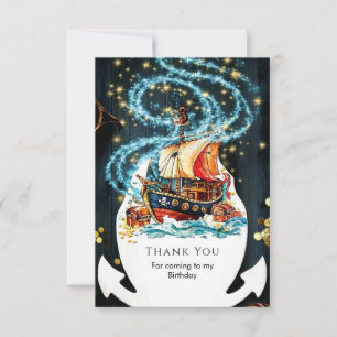 Whimsical Nautical Pirate Ship Verjaardag Bedankkaart