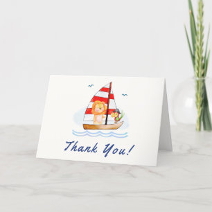 Whimsical Nautical Wild Lion Sailboat Baby shower Bedankkaart