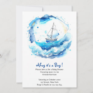 Whimsical nautische Waterverf jongen Baby shower Kaart