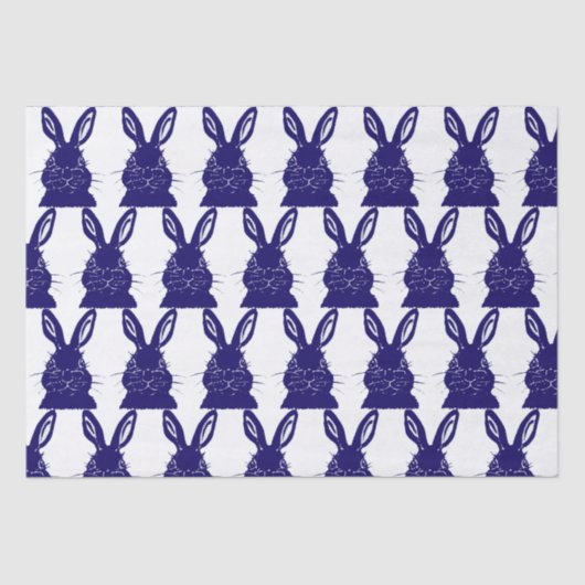 Whimsical Navy Blue and White Bunny Rabbit Pattern Tissuepapier (Voorkant)