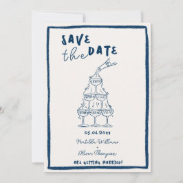 Whimsical Navy Blue Save the Date Uitnodiging