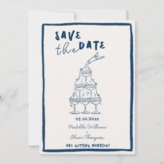 Whimsical Navy Blue Save the Date Uitnodiging (Voorkant)