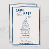 Whimsical Navy Blue Save the Date Uitnodiging (Voorkant / Achterkant)