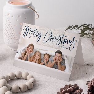 Whimsical Navy Script Prettig Kerstfeest 2 Foto Feestdagen Kaart
