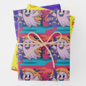 Whimsical Neon Ghost, Candy Corn, Heks, Halloween Inpakpapier Vel (In situ)
