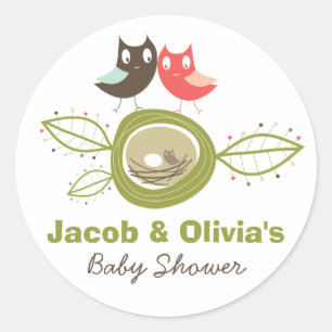 Whimsical Nesting Owl Familie Baby shower Sticker