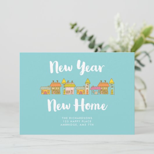 Whimsical New Year New Home Announge Aankondiging (Staand voorkant)