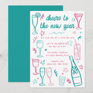 Whimsical NEW YEAR Party Cocktail Drinken Custom Kaart