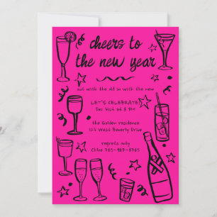 Whimsical NEW YEAR Party Cocktail Drinken Custom Kaart