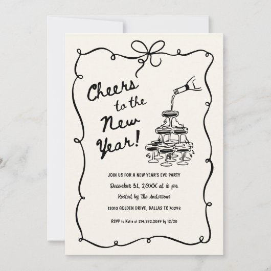 Whimsical New Year's Eve Party Kaart (Voorkant)