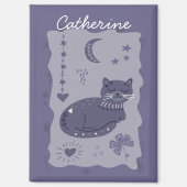 Whimsical Night Cat Folk Art Custom Magnet (Recto)