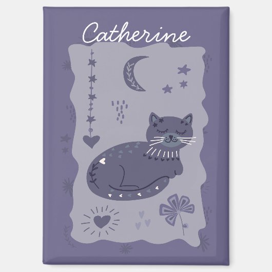 Whimsical Night Cat Folk Art Custom Magnet Magneet (Voorkant)