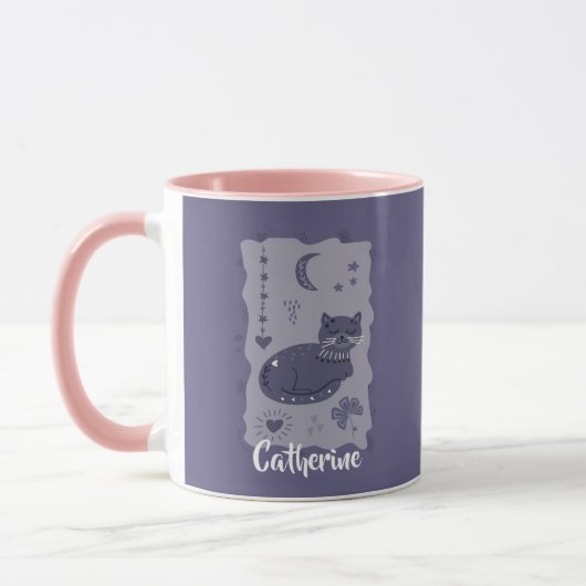 Whimsical Night Cat Folk Art Custom Mug (Gauche)