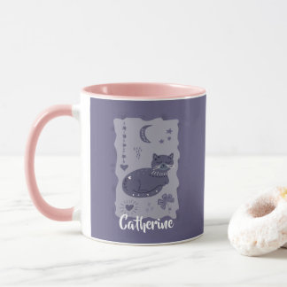 Whimsical Night Cat Folk Art Custom Mug
