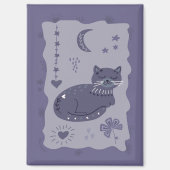 Whimsical Night Cat Folk Art Magnet (Recto)