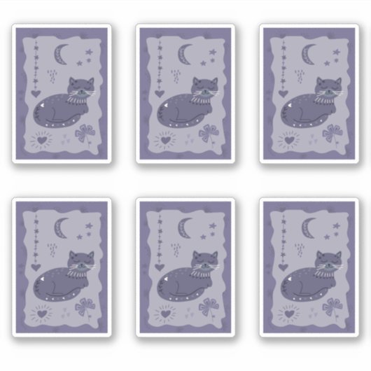 Whimsical Night Cat Folk Art Sticker (Devant)