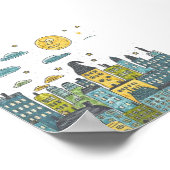Whimsical Night CityScape – speelse handgetekende Poster (Hoek)
