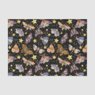 Whimsical Night Moth Butterflies Faux Gold Stars Tissuepapier