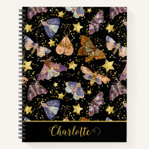 Whimsical Night Moth Butterflies Glitter Star Name Notitieboek
