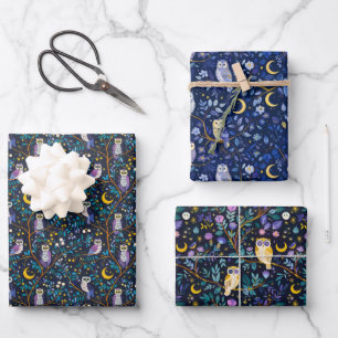 Whimsical Night Owl Pattern – betoverend bos Inpakpapier Vel